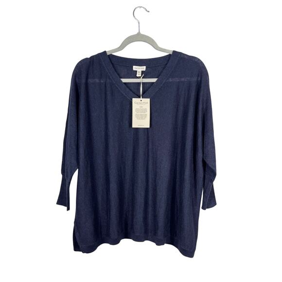 Garnet Hill Linen Oversized V-Neck Sweater Blue XS Nwt - Picture 9 of 9